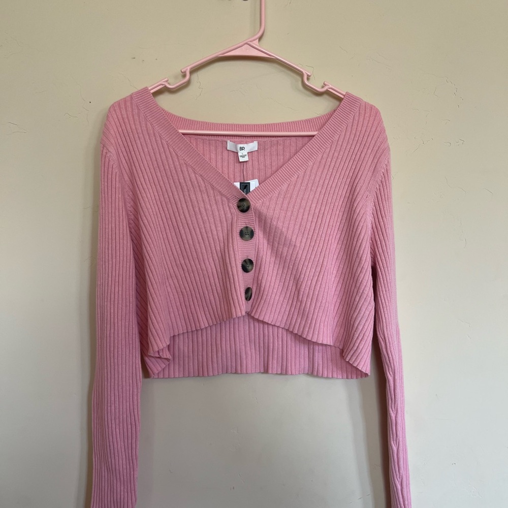 PB Pink Ribbed Button-Up Crop Top